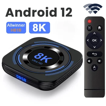 Android 12 TV BOX Allwinner H618 Двойна Wifi 32G64G Quad-core Cortex а a53 Поддръжка на 4K 8K BT media player Гласов телеприставка