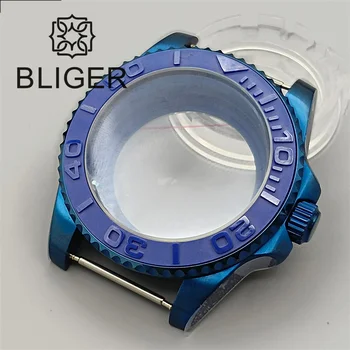 BLIGER Нов син корпус за часа Под 40 мм, От неръждаема стомана 316L, кристал, подходящ за NH34, NH35, NH36, Механизъм Керамични bezel, водоустойчив