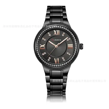 Curren, модерни водоустойчиви дамски часовници с диаманти, еластична лента, кварцов часовник, стоманена каишка, подарък за двойки