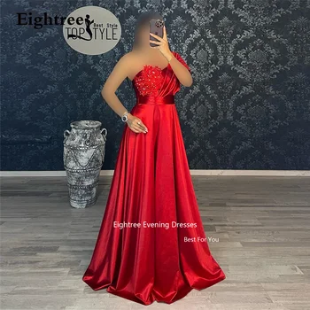 Eightree Модерни Червени Вечерни рокли с Трапецовидна форма, с атласным Перли в едно рамо и отворен гръб, Вечерни рокли за сватбени партита 2023