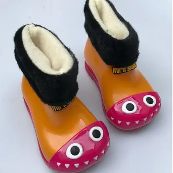 Водоустойчив детска непромокаемая обувки, сладки желейные непромокаеми обувки с декорация във формата на акула и топли непромокаеми обувки С вътрешно покритие унисекс