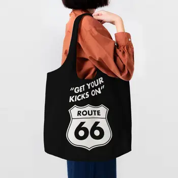 Да Получите удоволствие от Route 66 Чанти за пазаруване с продукти, холщовые чанти за пазаруване през рамо, здрава чанта за автомобилни пътища в САЩ с голям капацитет