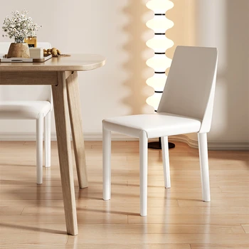 Ергономичен стол за хранене в кремовом стил, скандинавски мебели с гръб от естествена кожа, Леки луксозни кресла за почивка от висок клас