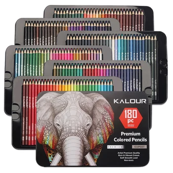 Комплект цветни моливи KALOUR 180 бр. от метална ламарина с мек грифелем, цветни моливи за рисуване писалка за възрастни художници, тийнейджъри, начинаещи