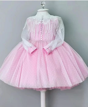 Лятото е Розово Винтажное рокля на турската Принцеса за Момиченца 0-12 години, бална рокля за празника Ейд, фотосесия за Рожден Ден