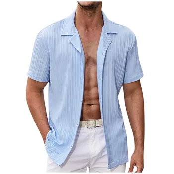 Мода 2023 Летни памучни ленени Ризи за мъже, Ежедневни ризи с къс ръкав, Блузи, однотонная градинска мъжки дрехи с отложным яка