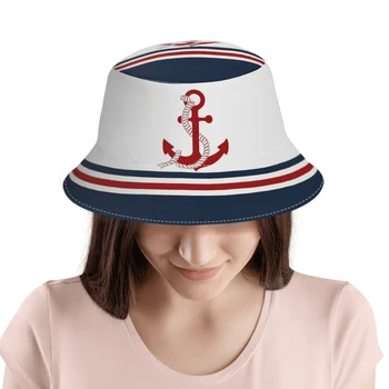 Морска Тъмно синя шапка с червени ивици, Градинска шапка с крем, Спортна шапка рибар за почивка