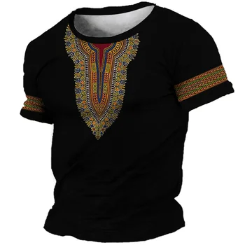 Негабаритная Нова Африканска Дрехи Мъжки t-shirt Дашики Традиционни Дрехи С къс ръкав Неофициално Модна тениска на реколта етнически стил