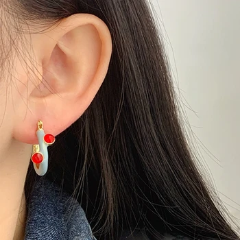 Нови Модни прости сини малки обеци-халки за уши За жени, геометрични кръгли обеци-катарами за уши, популярни бижута