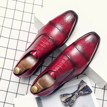 Нови Мъжки кожени обувки на блок Ток с Шнурками с остри пръсти и ниски берцем, ежедневна мода обувки в британския стил, Безплатна Доставка, Размери 38-47