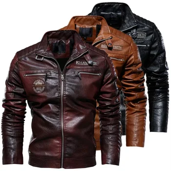 Ново Мъжко есенно-зимно модно палто с Високо качество, кожено яке, ежедневни якета в мотоциклетном стил, черно топло палто