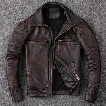 Ново мъжко палто от телешка кожа, мъжко яке от естествена кожа в ретро стил, мъжки облекла, мотоциклетни якета байкерские