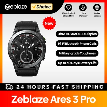 [Новост 2023] Смарт часовници Zeblaze Арес 3 Pro с дисплей Ultra HD AMOLED, Гласово повикване, 100 + спортни режими, 24-часов Монитор здраве, Умни Часовници