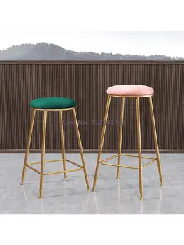 Скандинавски постмодернистский чист червен бар стол за почивка, табуретка, кафе, ресторант, бар, прост лек луксозен стол, кръгла табуретка