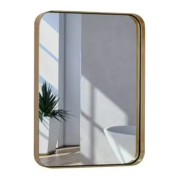 Стенно огледало от полиран метал, стъклен панел в златна рамка