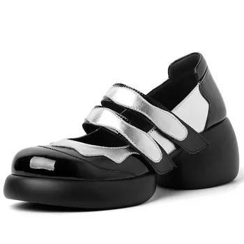 Тънки обувки Mary Jane в ретро стил на дебела подметка с кръгло бомбе, пикантни женски обувки с висулки, малки кожени обувки zapatos Mujer Envío Grati