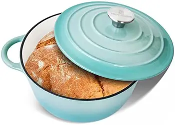 Чугунен горещ QT, покрит с емайл, тенджера за готвене с самозатвердевающей капак за домашна печене, задушаване, приготвяне на храна, Аква
